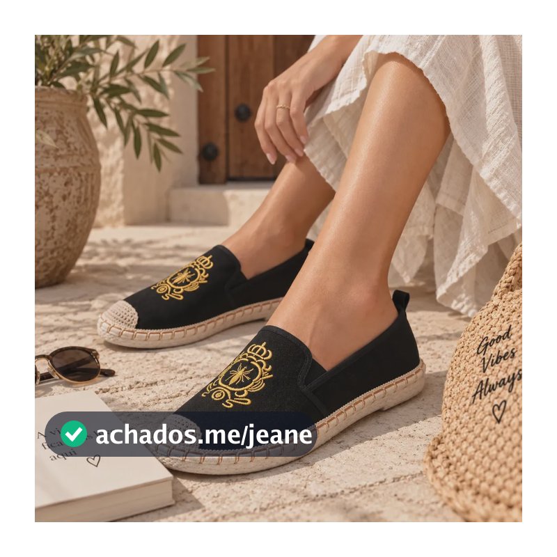 Sapatilha Alpargata Feminina Espadrille Bordada Slip On Preto 37 Br