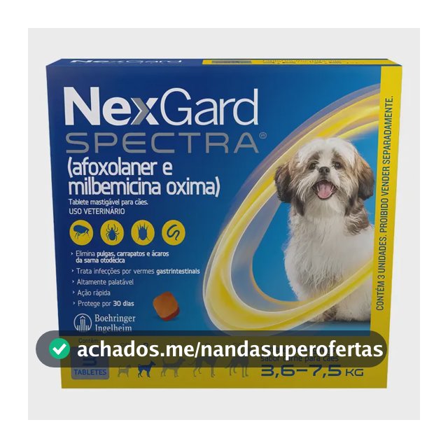 Nexgard Spectra 3,6 A 7,5kg 3 Tabletes Para Cães Antipulgas