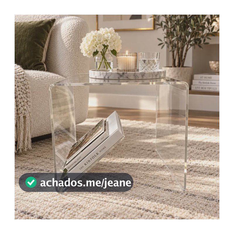 Mesa Centro Sala Acrílico Cristal Transparente Mesinha Transparente