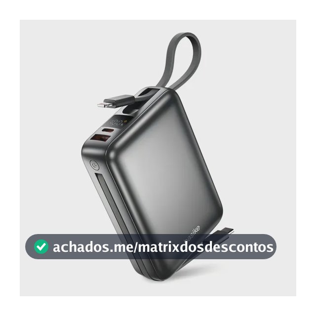 Carregador Portátil Power Bank Basike 20000mAh 22.5W Rápido Cabos Embutidos Tipo C iPhone Samsung
