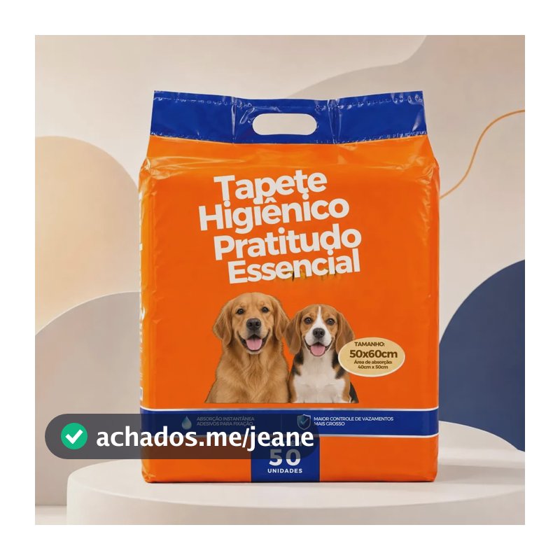 Tapete Higiênico Descartável Pratitudo Essencial Slim 50x60 cm, Pack com 50 Unidades para Cães