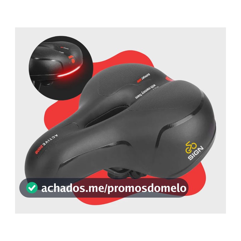 Banco Bike Selim Grande Para Bicicleta Super Comfort Molas Vazado Gel Tech Com Refletor Spinning Mtb Confortável Resistente Cor Preto Sign