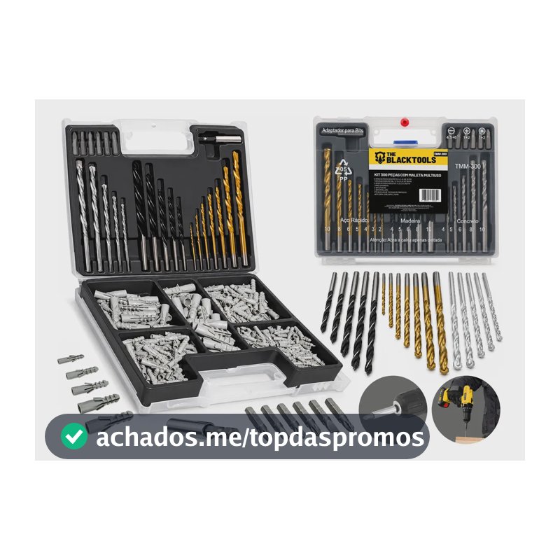 Kit Jogo De Ferramentas Multiuso 300 Peças Com Maleta Brocas Bits e Buchas TMM300 - The Black Tools