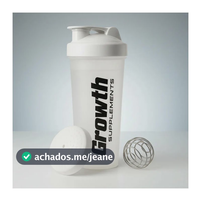 Coqueteleira Com Mola 600ml - Growth Academia Garrafa Whey Cor Branco Translucida