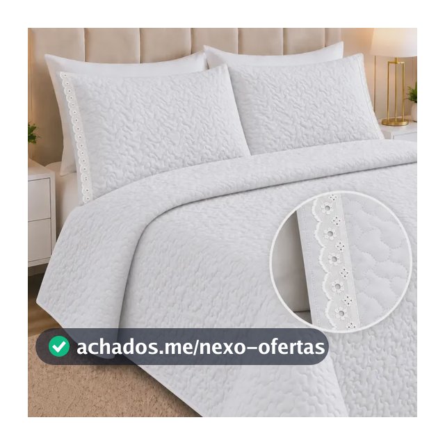 Kit Cobre Leito Casal Dupla Face Colcha 3 Peças 200 Fios Branco