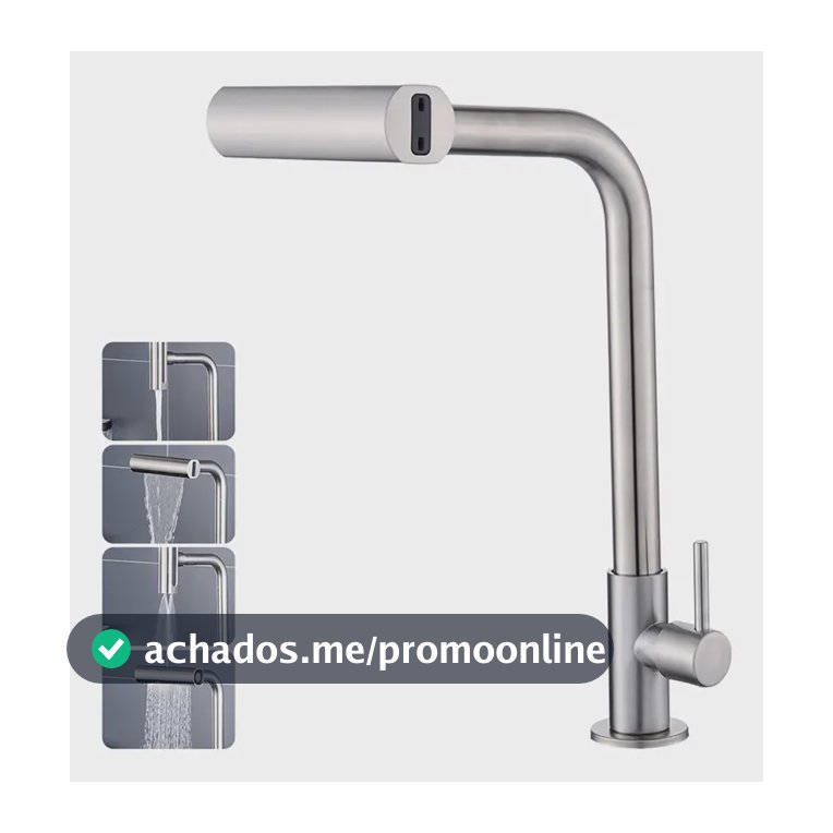 Torneira Cozinha Bancada Inox 304 Água Fria Bica Alta Gourmet 4 Modos De Água Estilo Cascata Torneira Pia Cozinha Moderna, Torneira Flexivel, Torneira De Cozinha Premium Para Cuba