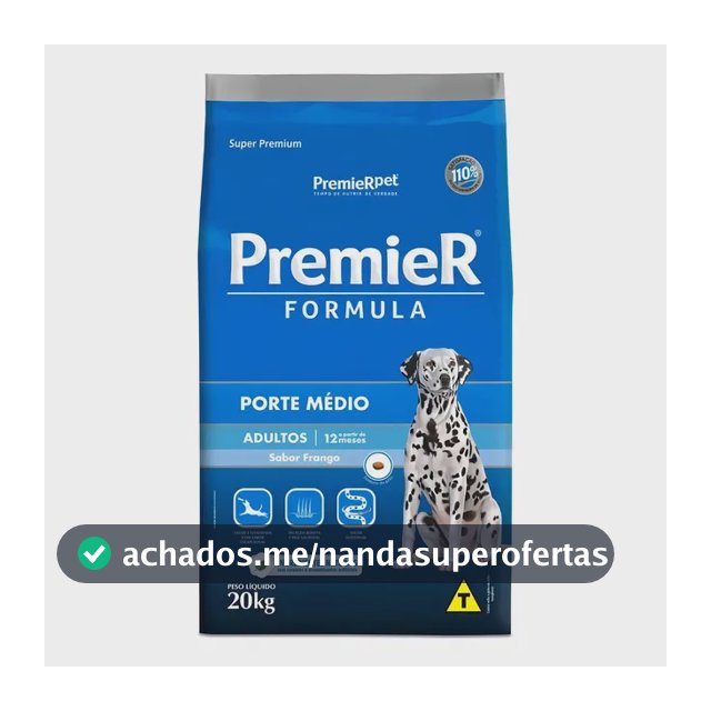 Ração Premier Super Premium Cão Adulto Raça Média Frango 20kg