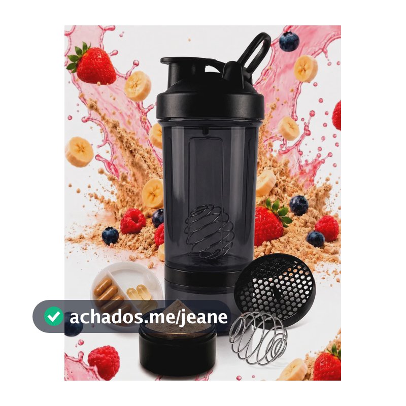 Coqueteleira Shaker Academia Compartimento 600ml Creatina Shaikeira Suplementos Whey Cápsulas Comprimidos Fit Home Safe Home