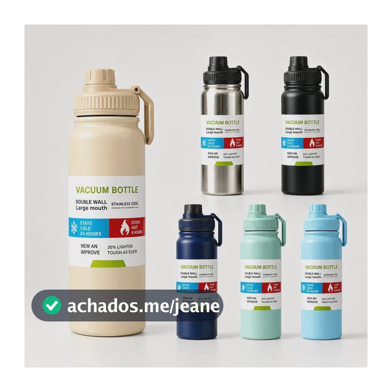 Garrafa Térmica Inox 800ml A Vácuo Alça 24h Fria 8h Quente Bege