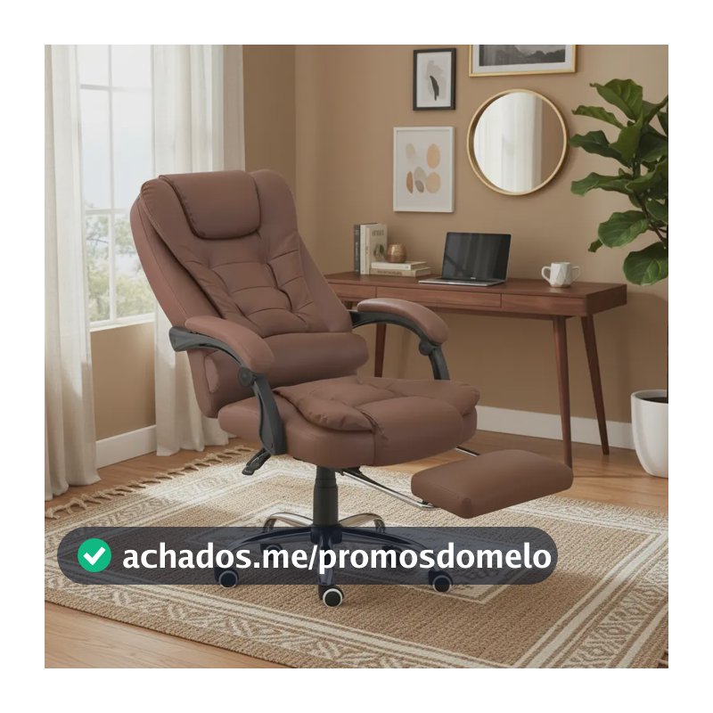 Cadeira De Escritório Itália Presidente Ergonômica Couro Sintético Encosto Ajustável Com Trava E Apoio Para Pés Cor Marrom Luvinco