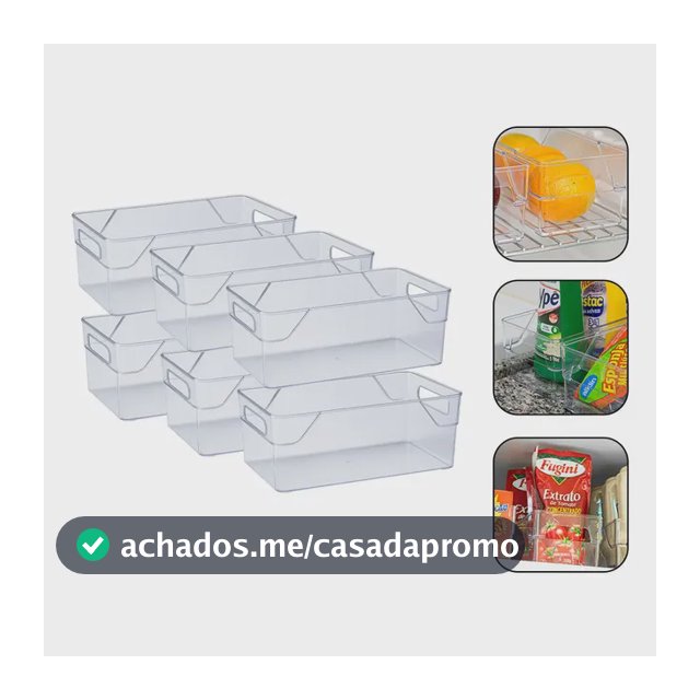 Kit 6 Organizadores Acrílico Multiuso Geladeira Armário Cozinha Despensa Gavetas Casa