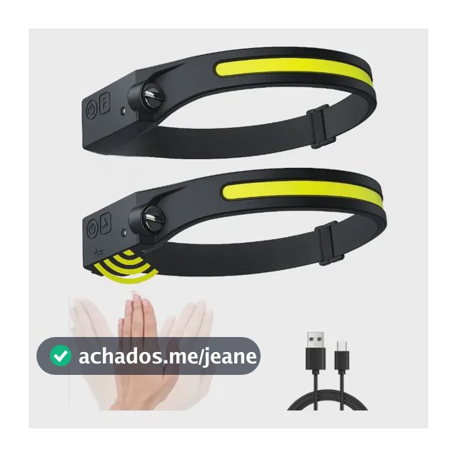 Kit 2 Lanternas de Cabeça LED Recarregáveis USB, com Sensor e Fita Ajustável