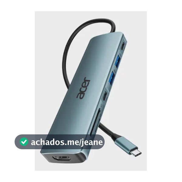 Hub Usb Odk360 com cabo tipo-c 7 em 1 power Até 90 watts Acer cor prateado