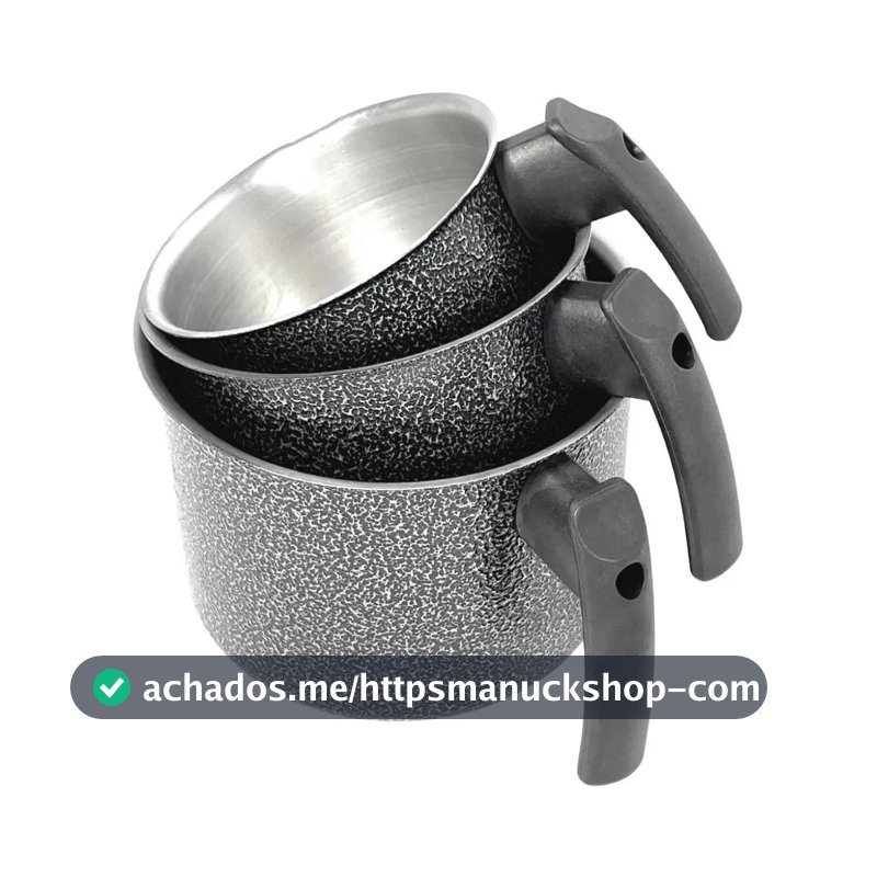 Conjunto 3 Peças Caneca Leiteira Fervedor Craqueado Alumínio Preto