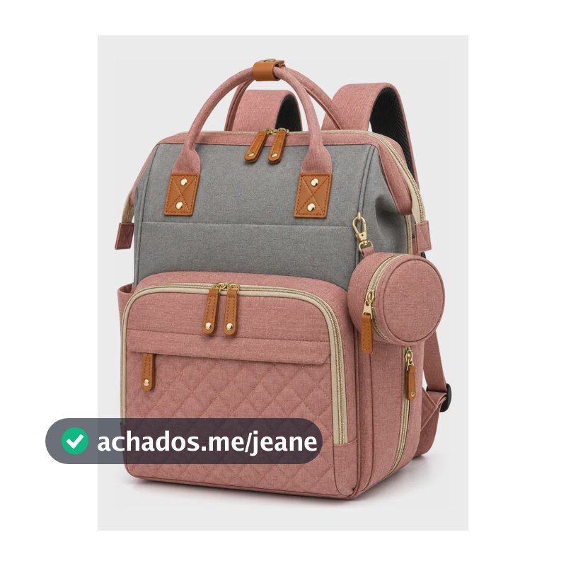 Bolsa Mochila Maternidade Impermeável P/ Grávidas Bebê Luxo Rosa E Cinza