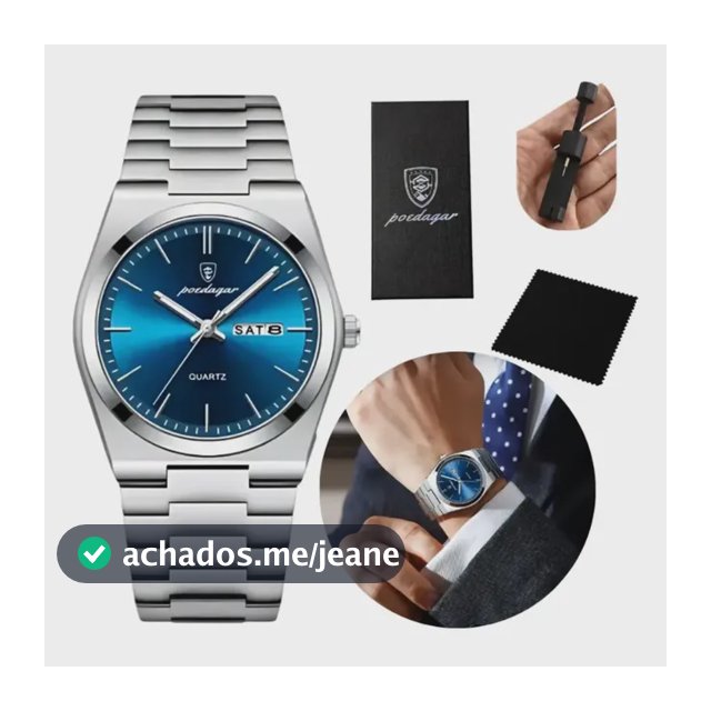 Relógio Poedagar Suiço  Masculino Aço Inox Old Money C/caixa Prateado Azul