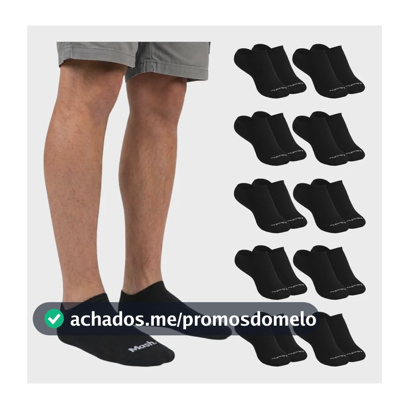 Kit 10 Pares Meia Invisível Soquete Algodão Confortável Mash 10 Pretas Meia Invisível Meia Cano Curto Meia Masculina Meia Feminina G ( 39 A 44 ) Meia Masculina Meia Feminina Meia Algodão