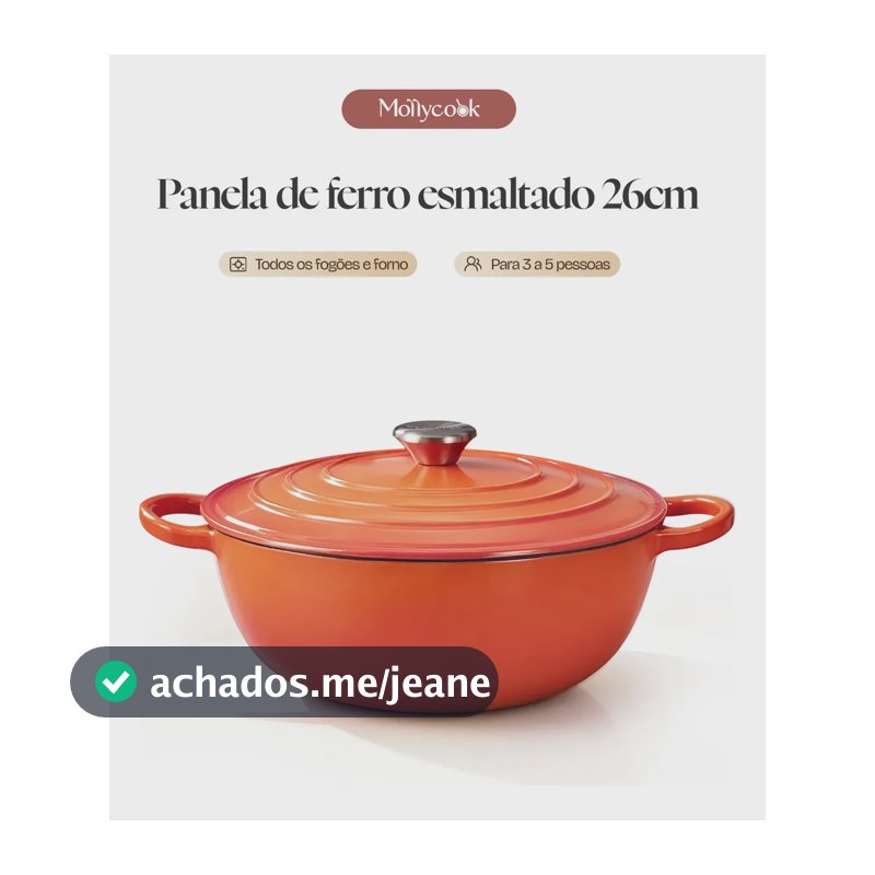 Mollycook Panela Caçarola Ferro Fundido Esmaltada 26cm 3.8l Indução e Forno Antiaderente Premium Tacho Esmaltado Laranja