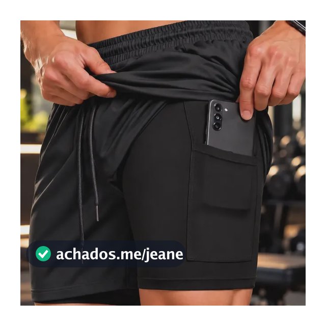 Short Duplo 2 Em 1 Para Corrida Bolso Interno Proteção Uv20+