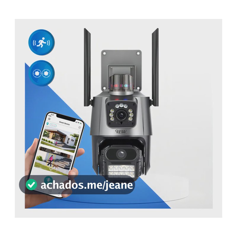 Câmera Segurança Wi-fi Ip Dual com Sirene Visão Noturna Colorida 355° App Icsee Prova Dágua Cor Preto - Hw