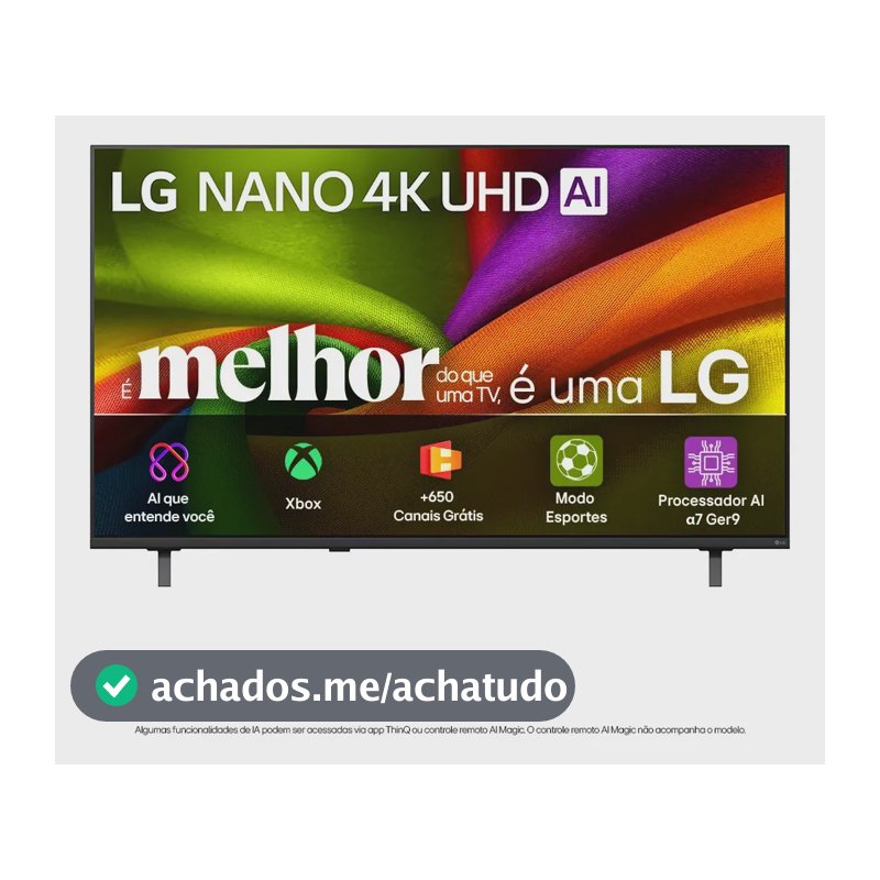 Smart TV 4K 65" LG NANO UHD AI NU850 2026 Processador α7 Ger9 HDR10 Xbox Bluetooth Wi-Fi AI Search Google Gemini webOS 26 - 65NU850BPSA