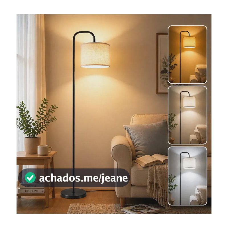 Luminária de Chão E27 60W Sem Lâmpada, Luminária de Cabeceira Moderna com Cúpula de Linho, Luz Suave para Sala, Quarto e Escritório, Abajur de Piso com Interruptor de Pedal, Tieesa Preto