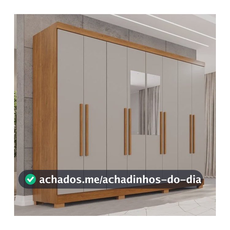Guarda-roupa Casal Com Pés E Espelho 8 Portas 4 Gavetas Cinamomo/off White