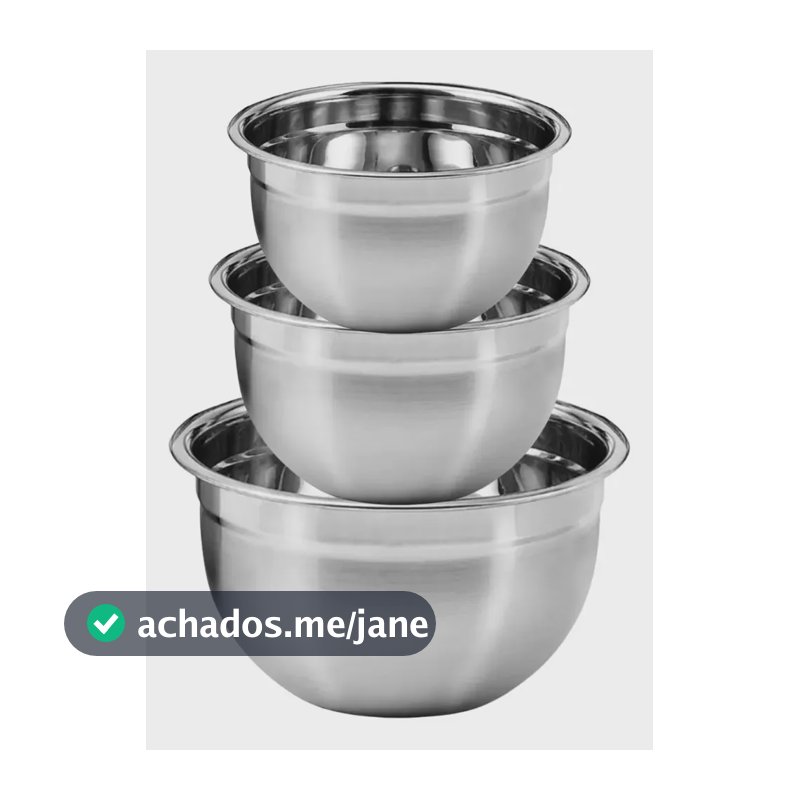 Bowl Inox Tigela Conjunto 3 Pçs Vasilha Fundo Profissional Inox