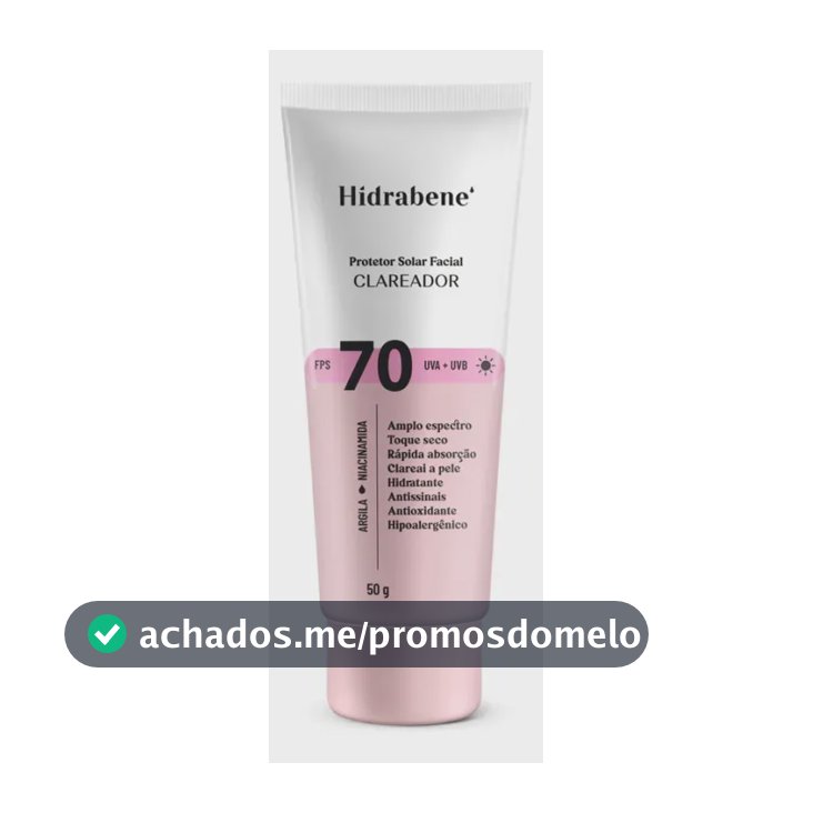 Hidrabene Protetor facial Solar FPS 70 Toque Seco Antissinais Clareia a pele 50g