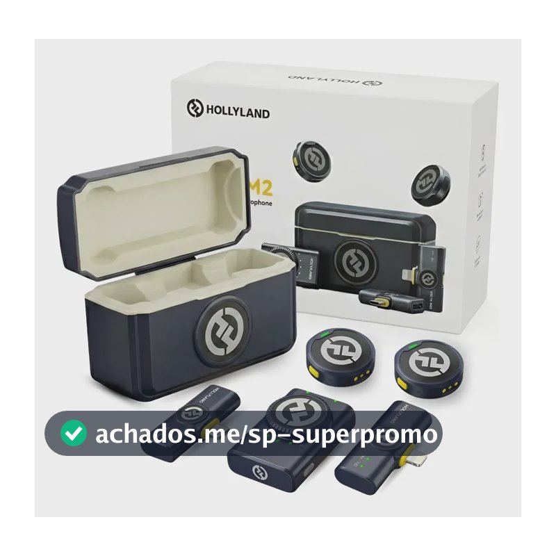 Microfone Lapela Sem Fio Duplo Hollyland Lark M2 Combo Preto