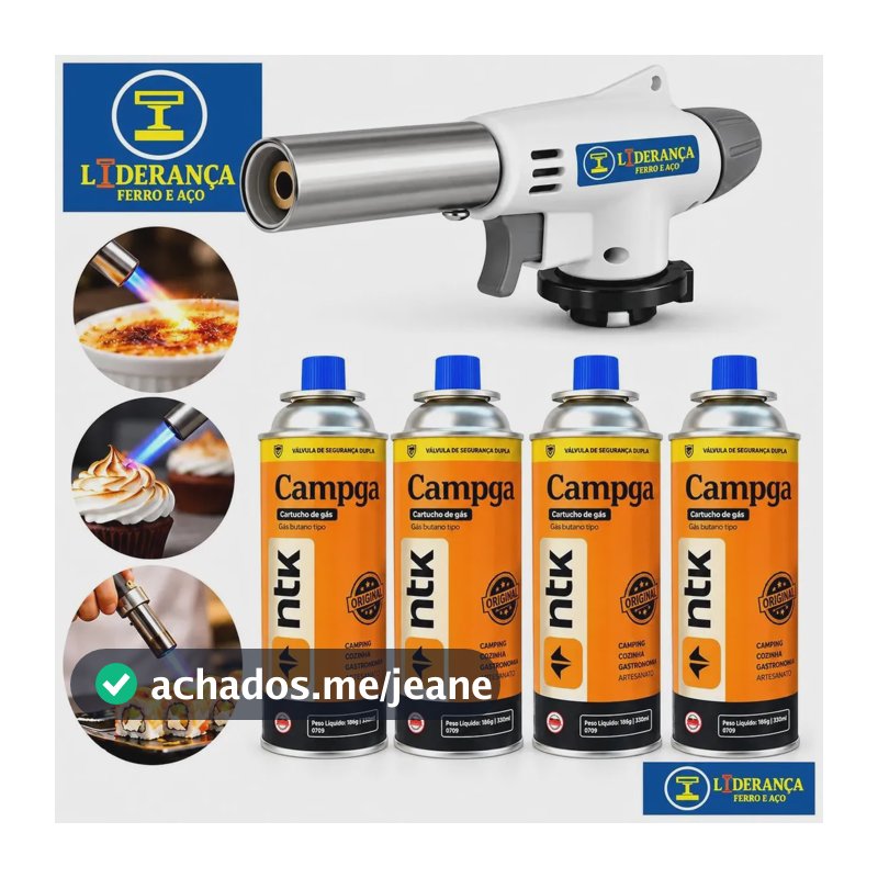 Maçarico Portátil Regulável Com 4 Refis Chama Fina 1300°C Para Gás Butano Culinária Soldagem Artesanato Reparos Manutenção Encanador Churrasqueira Uso Doméstico Marca - Liderança