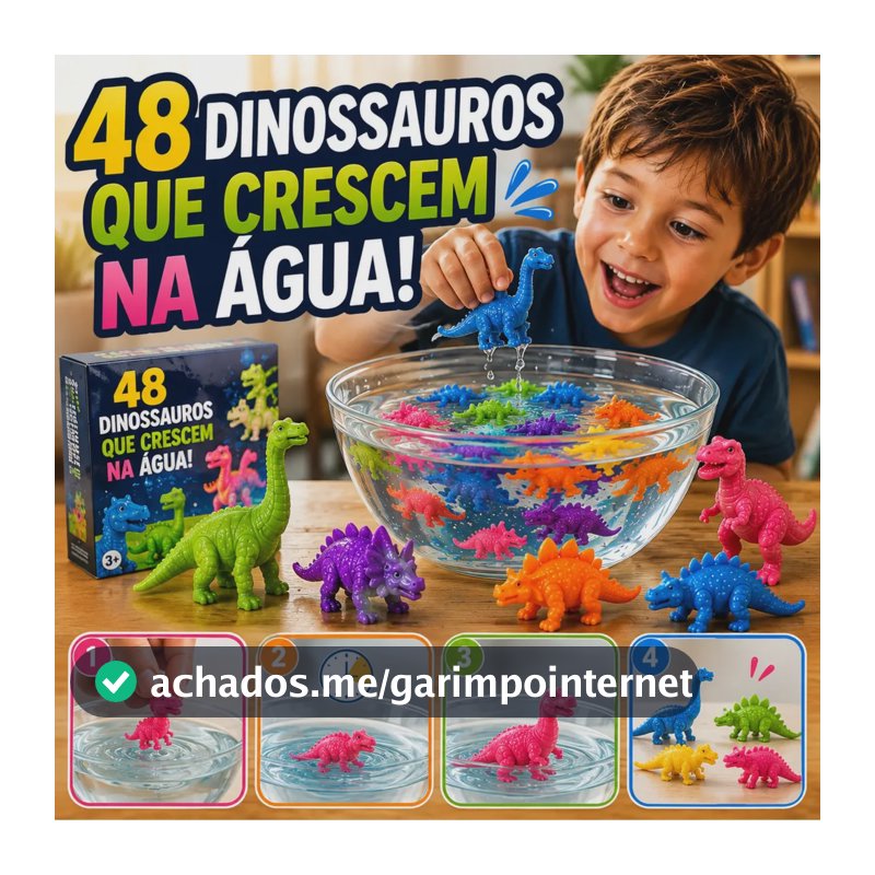 Kit 48 Dinossauros Que Crescem Na Água Familia Brincar Brinquedo Interativo Infantil Surpresa Coloridos Lembrancinha Festa - Marca Redfin