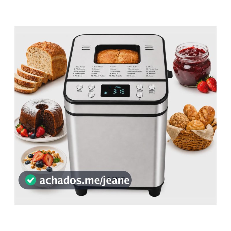 Máquina De Pão Automática 25 Funções Faz Iogurte Timer 15h Prateado 127v