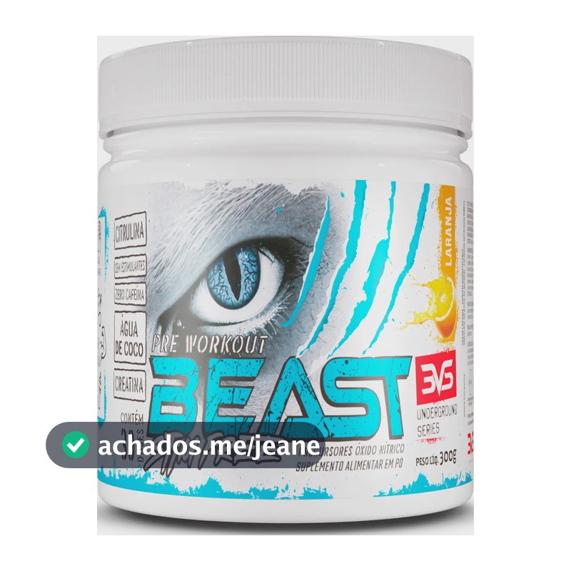 Pré Treino Sem Cafeína Beast 300g - Sabor Laranja - Fórmula Exclusiva Com Citrulina, Beta Alanina, Creatina, Água De Coco, Arginina, Taurina E Tirosina