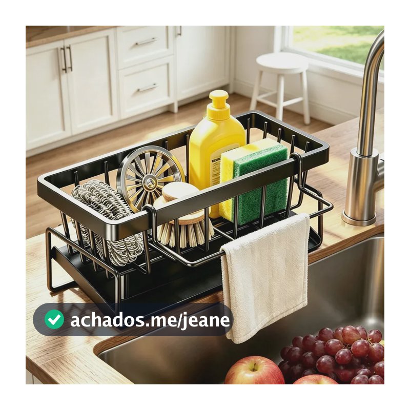 Porta Esponja Luctec Organizador Pia 2 Compartimentos Preto Preto