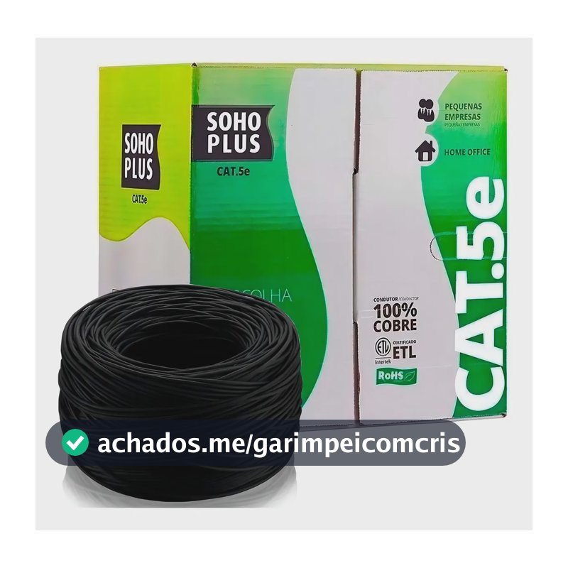 Cabo Rede Rj45 U/utp Cat5e Furukawa Sohoplus 305m Cobre Puro Cor Preto