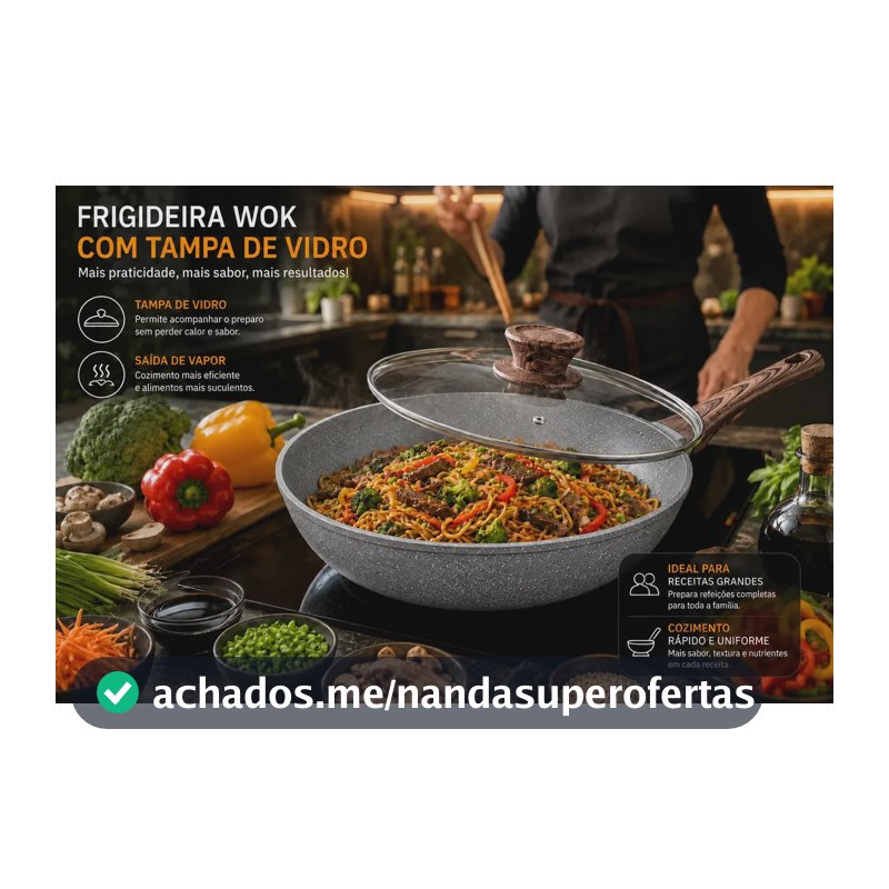 Frigideira Wok Antiaderente Cerâmica 28cm 4L com Tampa de Vidro Indução Gás Elétrico Vitrocerâmico Cook Cerâmica granito cinza