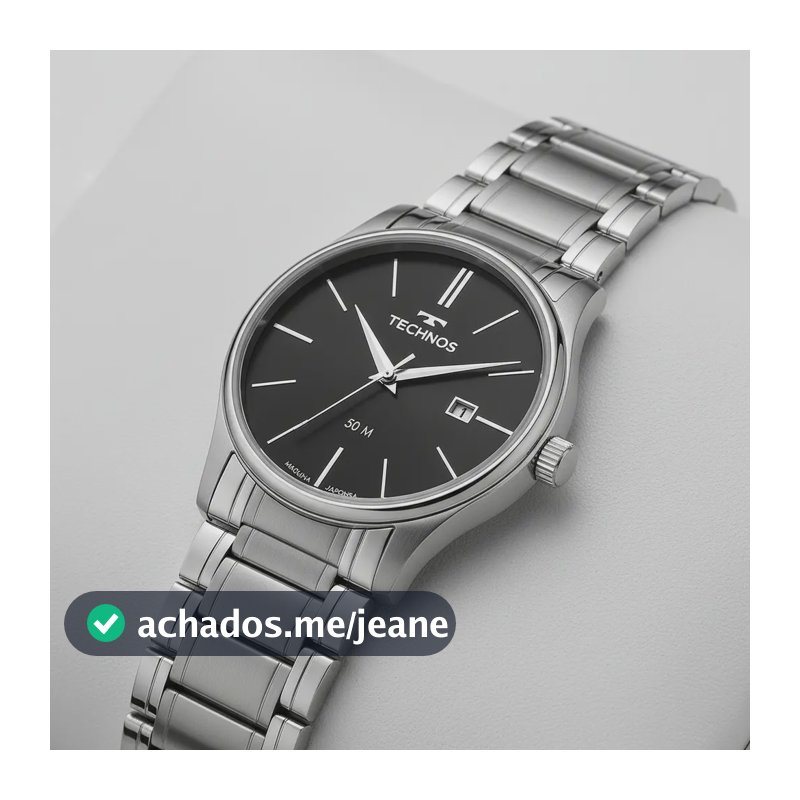 Relógio Technos Steel Minimalista Quartzo Masculino Prata Fundo Preto