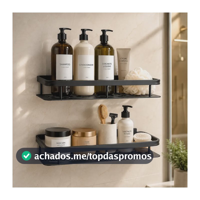 Kit 2 Suportes Porta Shampoo Sabonete Prateleira Parede Luxo Preto