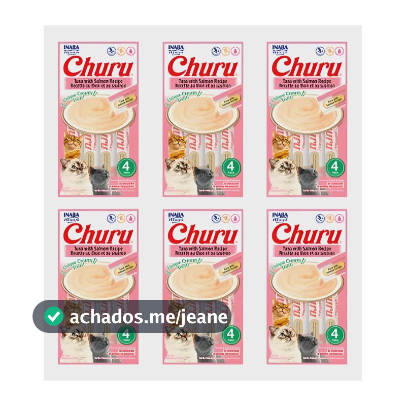 Sachê Úmido para Gatos Churu Inaba Atum e Salmão Kit 6un 56g