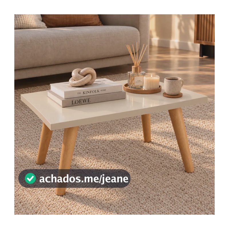 Mesa De Centro Retangular Mdf Pés Palito Para Sala De Estar Off White