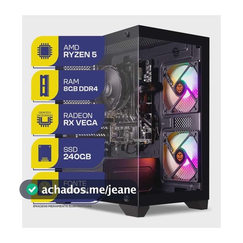Pc Gamer Mcl, Amd Ryzen 5 3400g, 8gb Ddr4, Ssd 240gb 240 Gb 8 Gb Radeon Rx Vega 11 Graphics