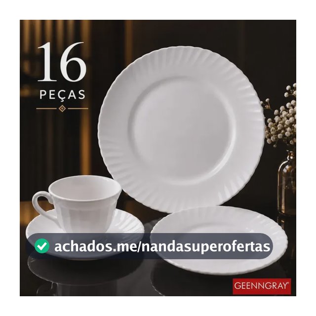 Aparelho De Jantar + Jogo Chá 16 Peças Completo Branco Liso Vidro Duralex Mesa Posta Resistente Moderno GeennGray