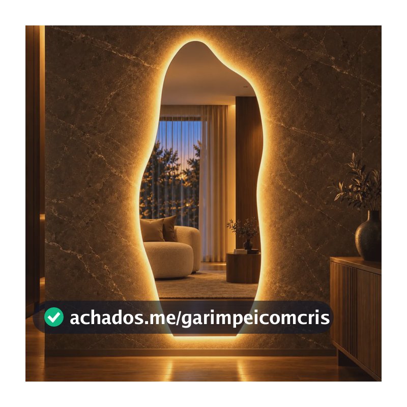 Espelho Orgânico Corpo Inteiro Led Quente Grande Decorativo FORM Lapidado Luxo Parede Quarto Sala Banheiro - BRILLARE