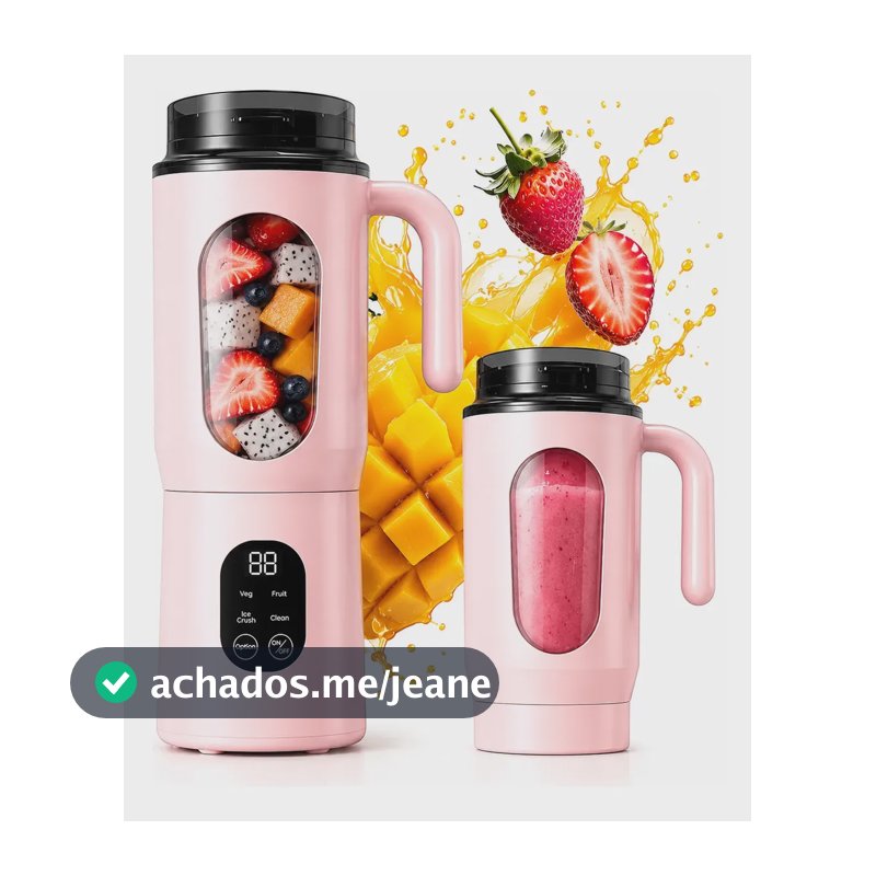 Liquidificador Portátil 2 Em 1 580ml Display Led 4 Funções Rosa 127/220v