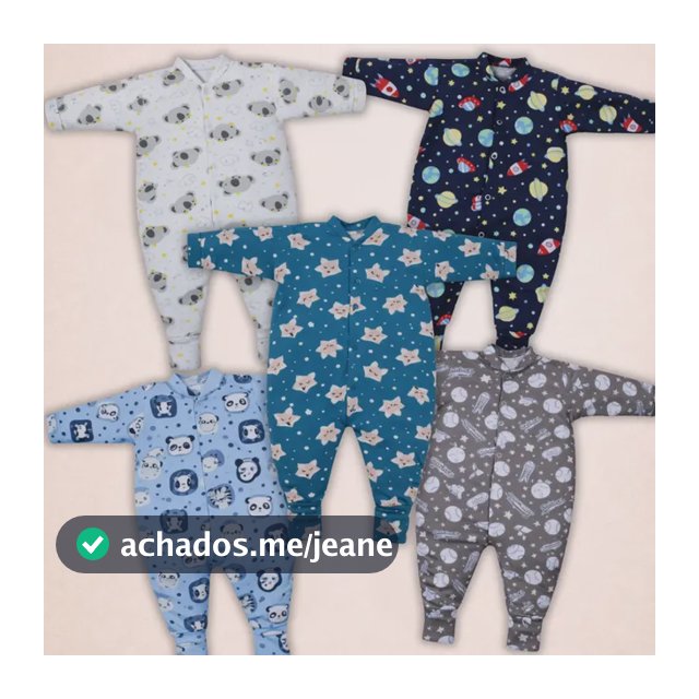 Kit 5 Peças Macacão Malha Bebe Estampado 100% Algodão Menino