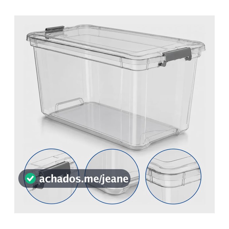 Caixa Grande Organizadora C/ Tampa Plástico 50l Transparente Transparente