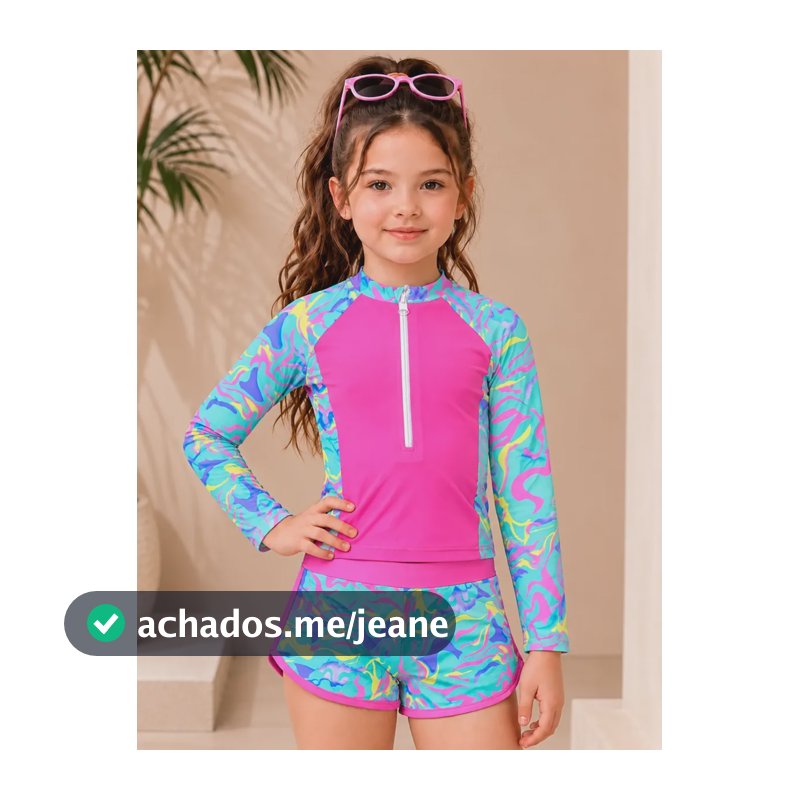 Conjunto Praia Infantil Menina Blusa Proteção Uv E Short Rosa 12 Anos