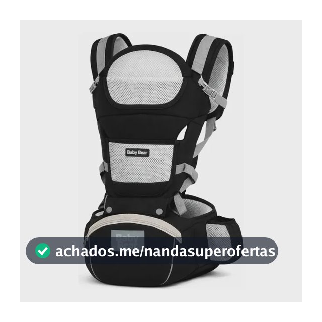 Bolsa Canguru Ergonômico Baby Bear Premium | 12 Posições | 4 Em 1 | Bolsos Frontais E Laterais | Proteção E Segurança | Cor Preto
