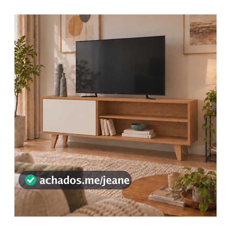 Rack Sala Estante Helena Retro 1porta Com Nichos Cedro Off Cedro Com Off White